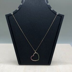 Gold over sterling silver 925 colorful CZ open heart pendant necklace-romantic.